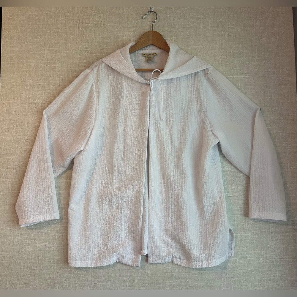 Travel Smith Womens SZ Petite Large White Hooded Long Sleeve Cover-up Style 3547